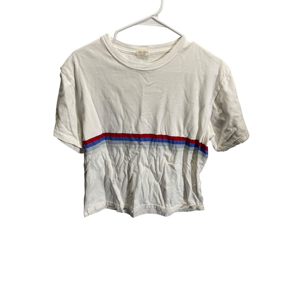 J. Galt Womens White Crop Top Red & Blue Striped Cotton Shirt one size